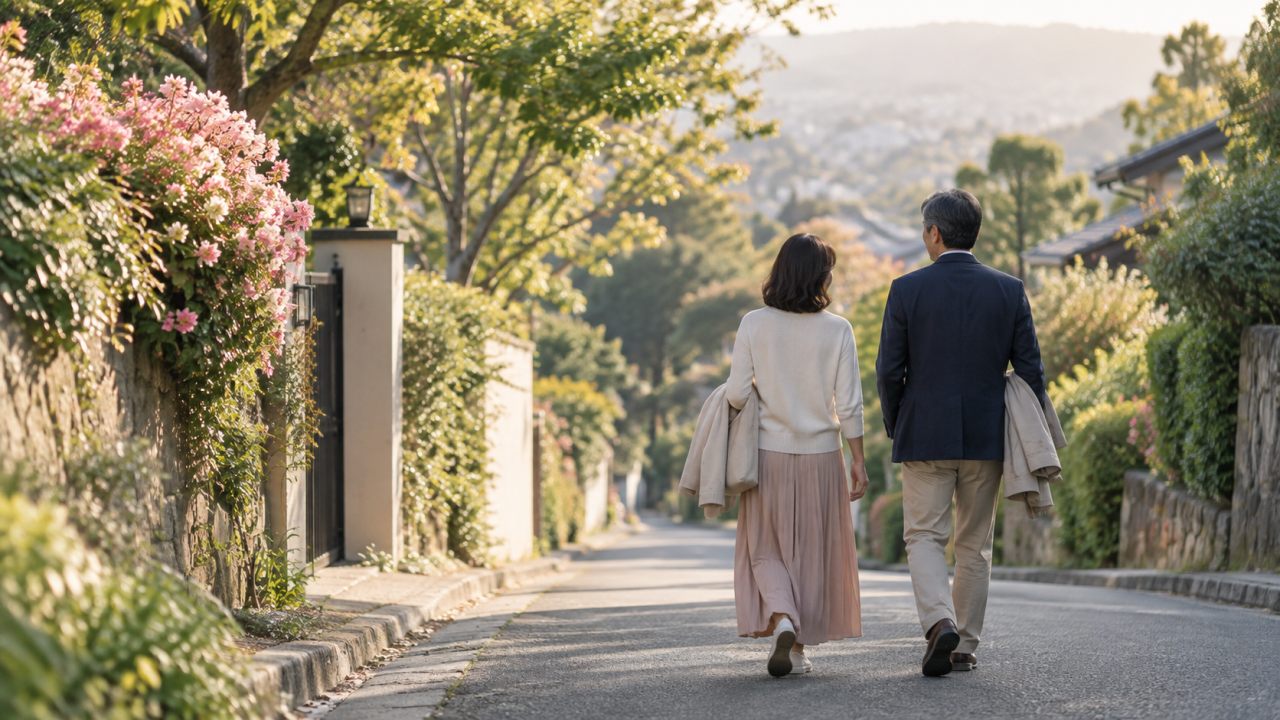 自然体で関係を育てる出会いをイメージした男女の後ろ姿